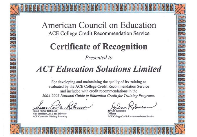 美国教育委员会ACE认证函
