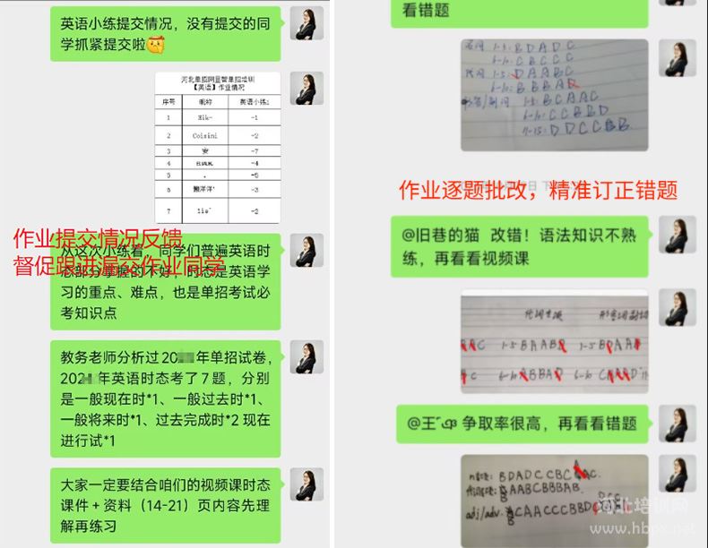 河北单招网视频课学习进度跟踪及批改作业截图